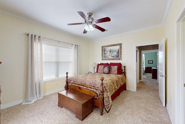 13671 Suzanne Pl, College Station, TX 77845 - bedroom featuring crown molding, light carpet, and baseboards