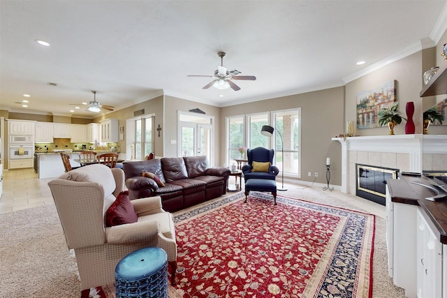 13671 Suzanne Pl, College Station, TX 77845 - living room featuring recessed lighting, a ceiling fan, and light colored carpet