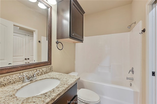 full bathroom with toilet, shower / tub combination, and vanity