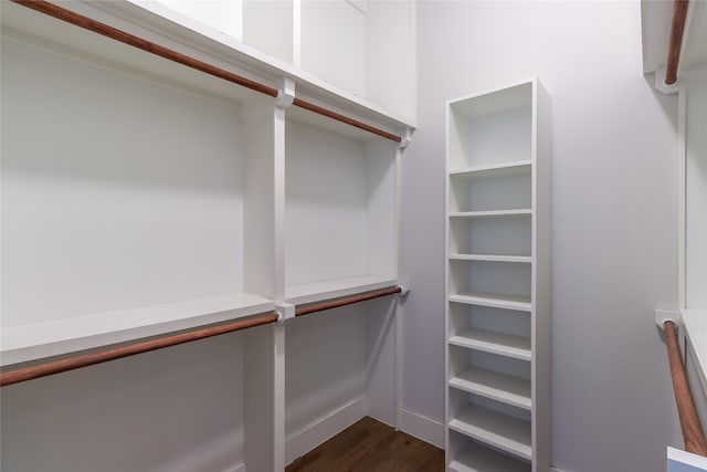walk in closet featuring dark wood-style flooring