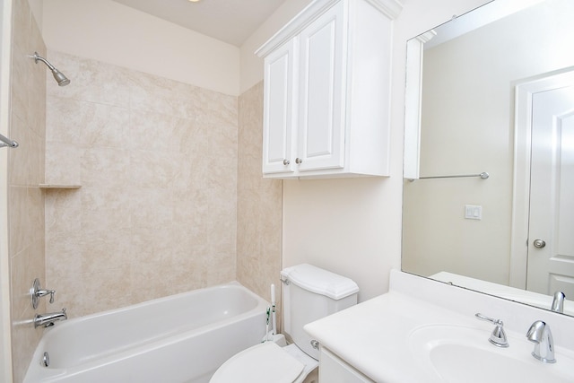 full bathroom featuring tub / shower combination, toilet, and vanity