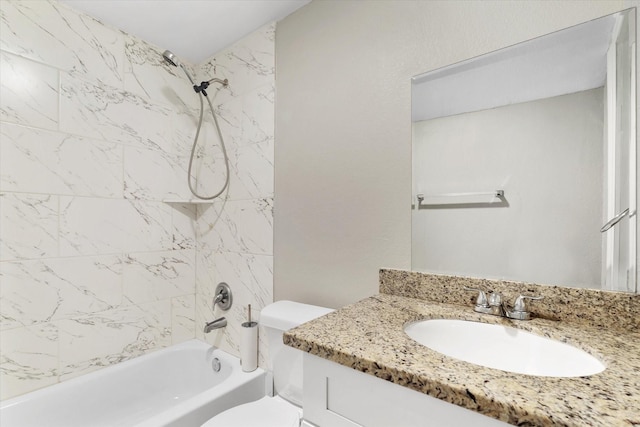 full bath featuring toilet, shower / tub combination, and vanity