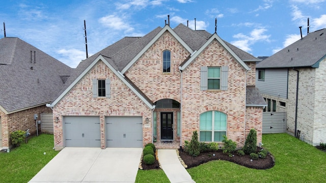2242 Bayleaf Manor Dr, Manvel, TX 77578 - french provincial home with a garage, concrete driveway, a front lawn, and brick siding