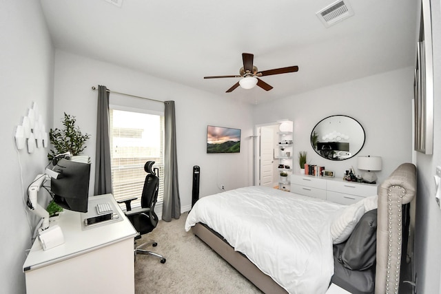 2242 Bayleaf Manor Dr, Manvel, TX 77578 - bedroom with a ceiling fan, visible vents, and light carpet