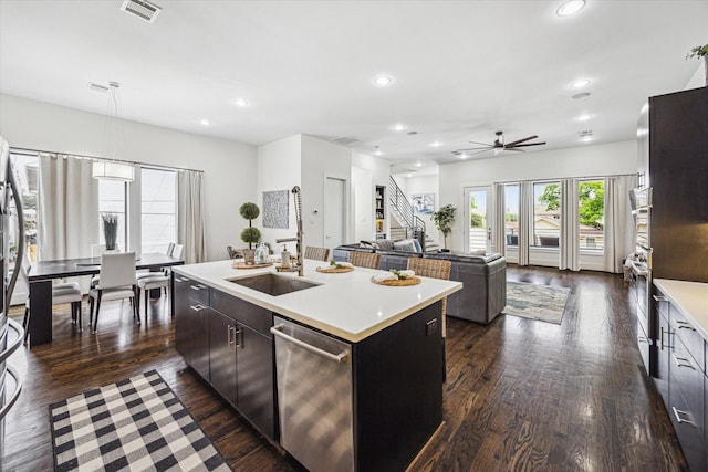 1505 Detering St, Houston, TX 77007 - kitchen with a sink, stainless steel appliances, recessed lighting, light countertops, and a center island with sink