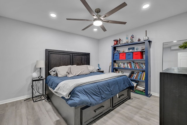 1315 Kilgore Rd, Baytown, TX 77520 - bedroom featuring recessed lighting, baseboards, ceiling fan, and light wood finished floors