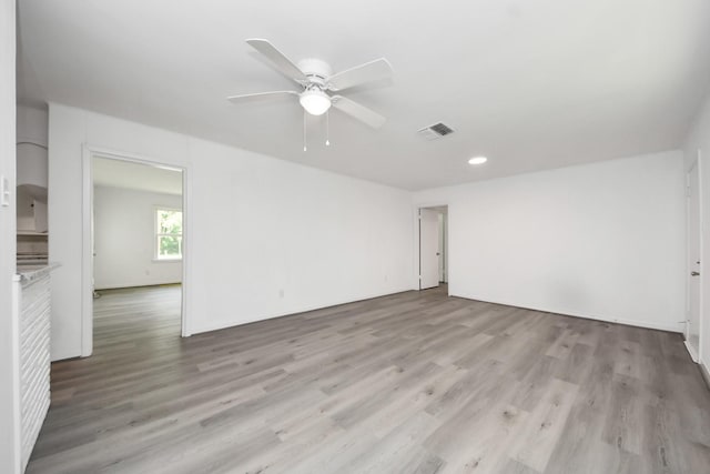 206 Hill St, Dayton, TX 77535 - empty room featuring visible vents, ceiling fan, light wood-style floors, and recessed lighting