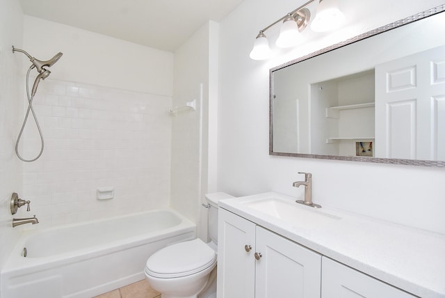 full bathroom with toilet, tile patterned flooring, bathtub / shower combination, and vanity