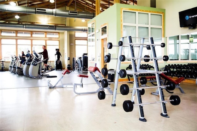 4203 Chloe Ridge Ln, Fulshear, TX 77441 - workout area featuring visible vents and high vaulted ceiling