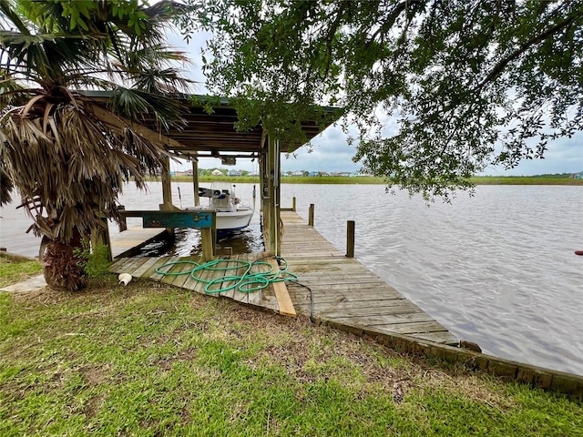dock area featuring a water view and boat lift