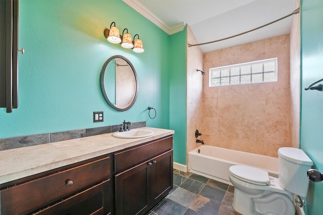 254 Debbie Ln, Dickinson, TX 77539 - full bathroom with washtub / shower combination, toilet, vanity, and ornamental molding