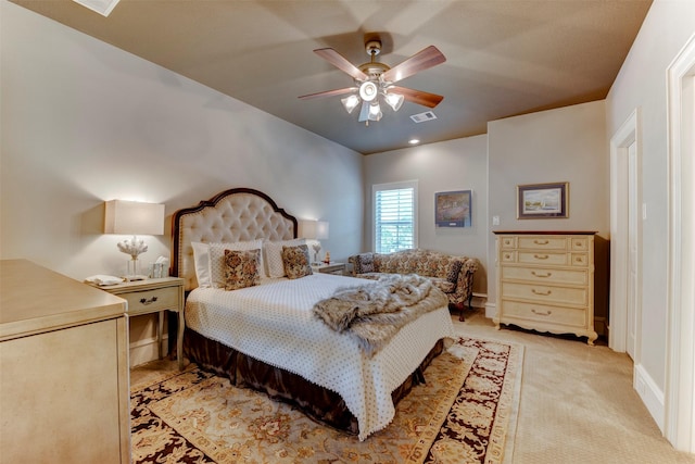 13906 Saint Marys Ln, Houston, TX 77079 - bedroom with light carpet and a ceiling fan