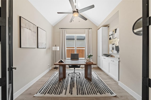 4623 Bridgewood Dr, Spring, TX 77386 - office with ceiling fan, light wood finished floors, lofted ceiling, and baseboards