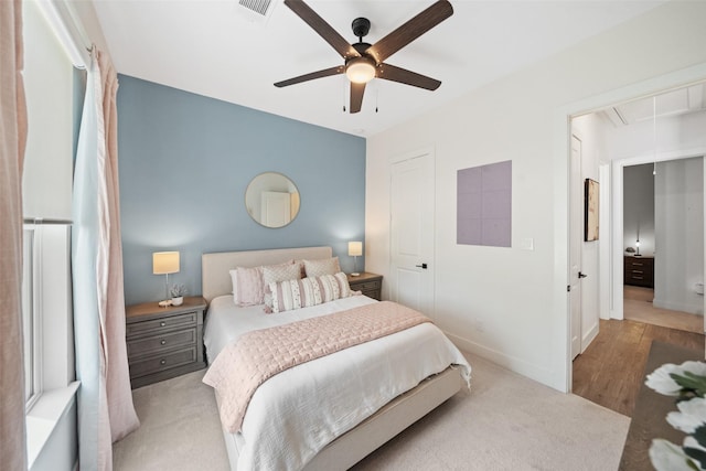 4623 Bridgewood Dr, Spring, TX 77386 - carpeted bedroom with attic access, baseboards, and a ceiling fan