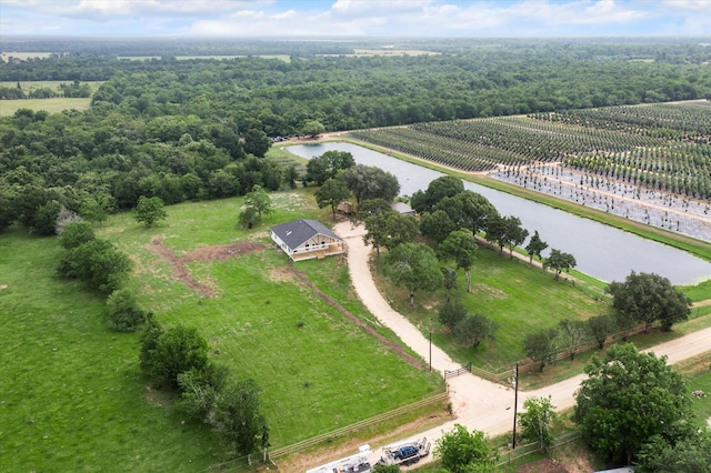1935 Willow Rd, Wallis, TX 77485 - birds eye view of property featuring a water view, a rural view, and a view of trees