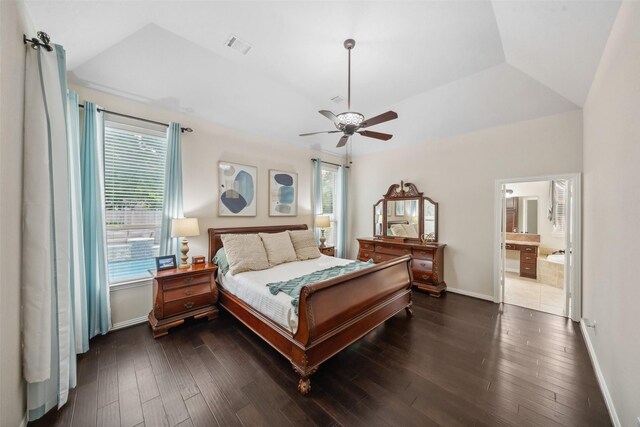 bedroom with visible vents, baseboards, and dark wood-type flooring
