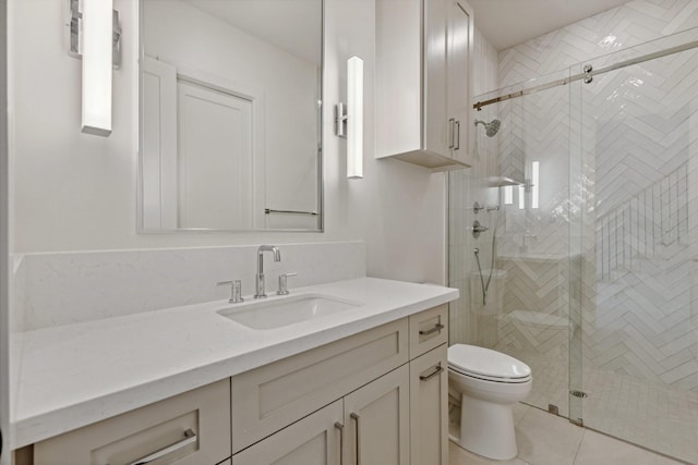 4705 Gibson St, Houston, TX 77007 - bathroom featuring toilet, a stall shower, vanity, and tile patterned floors