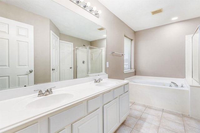 1918 N Everglades Dr, Deer Park, TX 77536 - bathroom with visible vents, a shower stall, a bath, and a sink