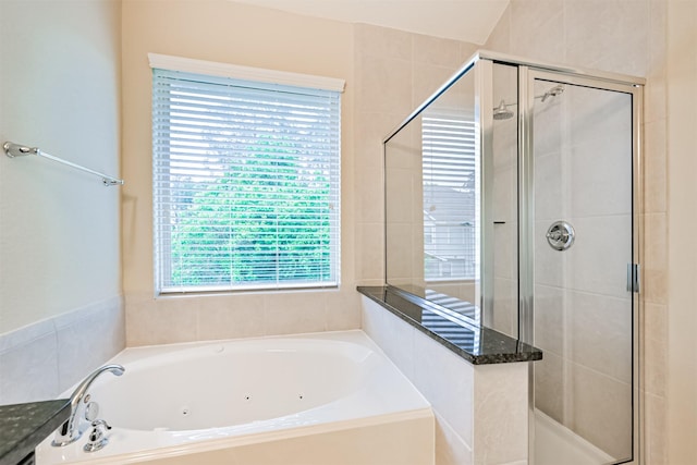 bathroom featuring a shower stall and a whirlpool tub