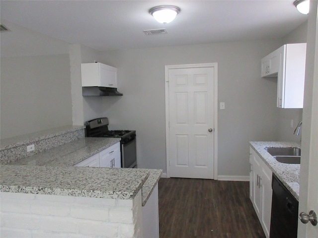 15770 Chimney Rock Rd, Houston, TX 77489 - kitchen featuring a sink, stainless steel gas stove, light stone countertops, dishwasher, and a peninsula