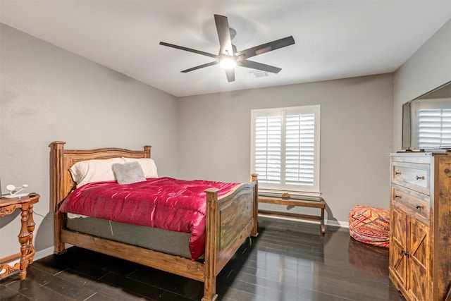 16015 Maycrest Ct, Tomball, TX 77377 - bedroom featuring visible vents, a ceiling fan, baseboards, and wood finished floors