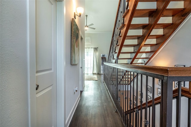 hall with wood finished floors and baseboards