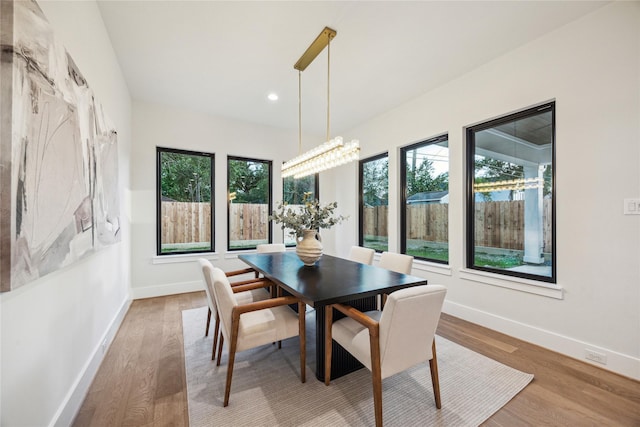dining space featuring wood finished floors, a healthy amount of sunlight, and baseboards