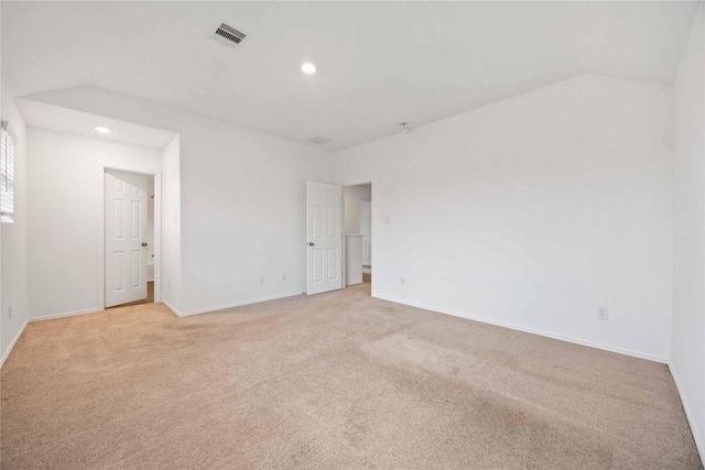unfurnished room featuring baseboards, light colored carpet, recessed lighting, and visible vents
