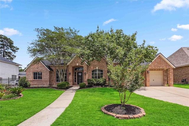 traditional-style home featuring brick siding, concrete driveway, and a garage