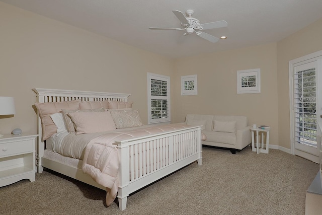 8 Autumn Cres, The Woodlands, TX 77381 - bedroom with carpet, a ceiling fan, and baseboards