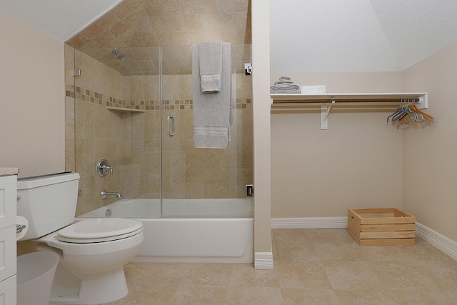 8 Autumn Cres, The Woodlands, TX 77381 - bathroom featuring baseboards, tile patterned floors, toilet, and enclosed tub / shower combo