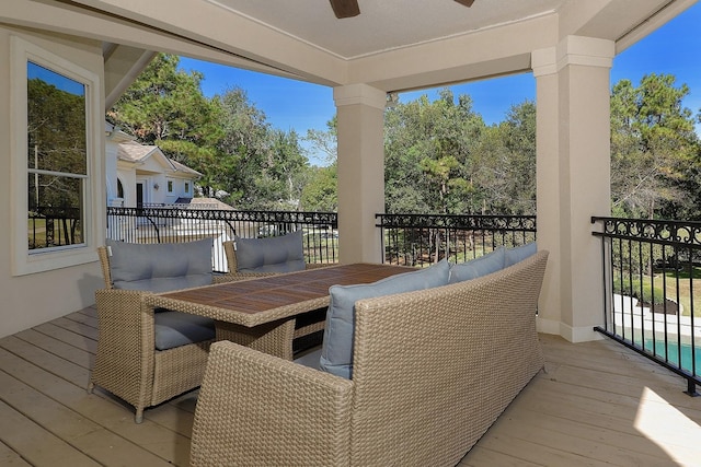 8 Autumn Cres, The Woodlands, TX 77381 - wooden deck featuring a ceiling fan and outdoor dining area