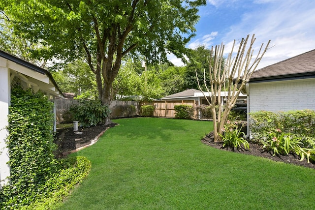view of yard with a fenced backyard