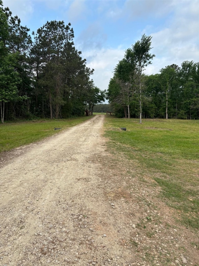 view of road featuring a wooded view