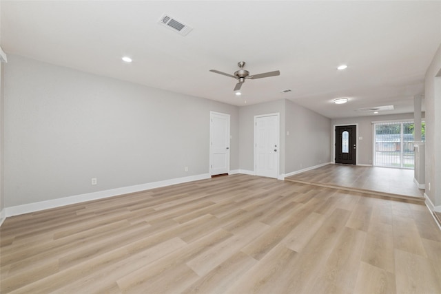 4517 W 43rd St, Houston, TX 77092 - unfurnished living room featuring recessed lighting, light wood-style floors, ceiling fan, baseboards, and visible vents