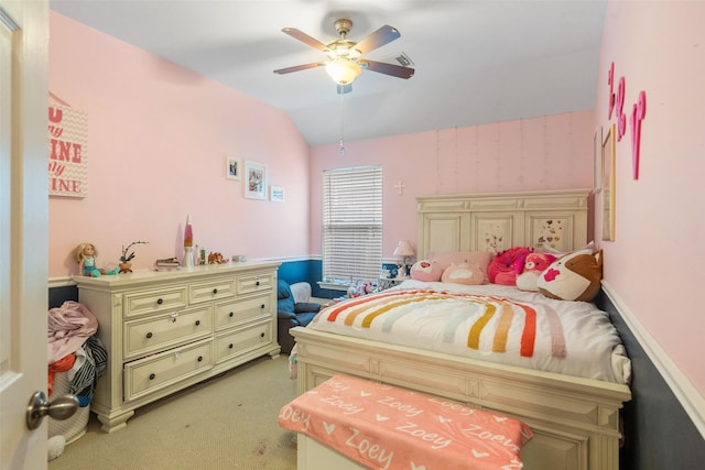 15015 Cozy Hollow Ln, Houston, TX 77044 - bedroom with light colored carpet, lofted ceiling, and a ceiling fan