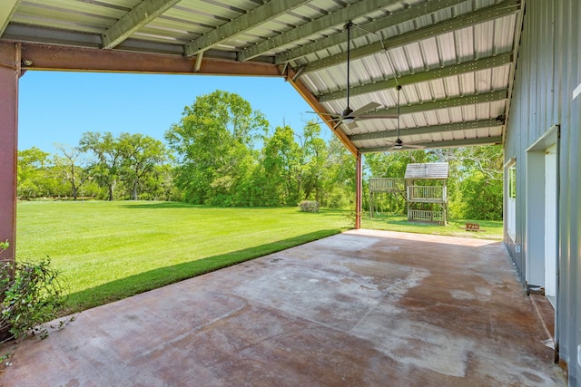 view of patio / terrace featuring ceiling fan