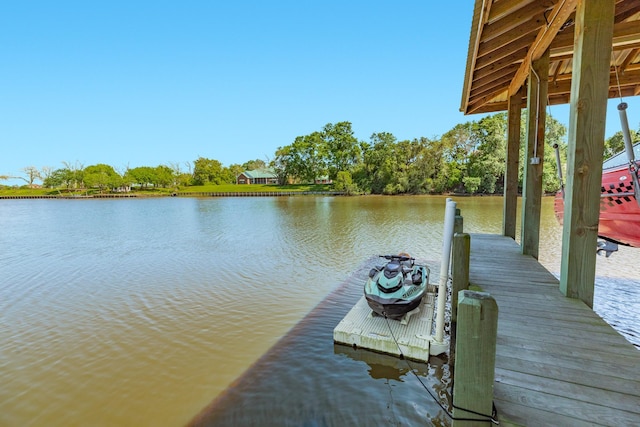 dock area with a water view