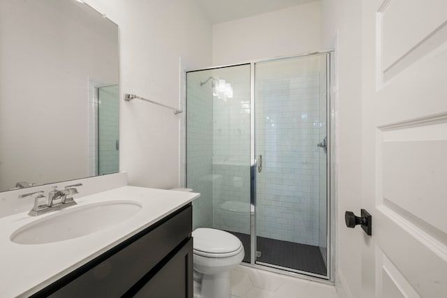 1222 Tallow Park Ln, Pinehurst, TX 77362 - full bath with a stall shower, toilet, vanity, and tile patterned floors