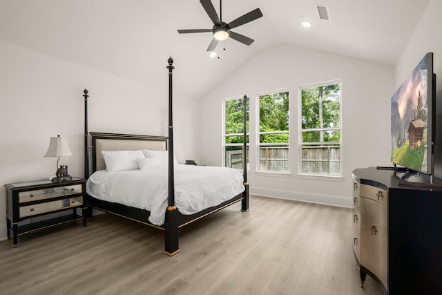 1222 Tallow Park Ln, Pinehurst, TX 77362 - bedroom featuring light wood finished floors, lofted ceiling, baseboards, recessed lighting, and ceiling fan