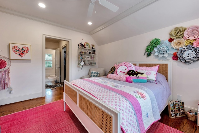 4020 Sul Ross St, Houston, TX 77027 - bedroom featuring recessed lighting, wood finished floors, vaulted ceiling, baseboards, and crown molding