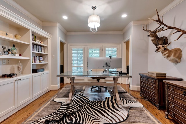 4020 Sul Ross St, Houston, TX 77027 - office with crown molding, light wood finished floors, and recessed lighting
