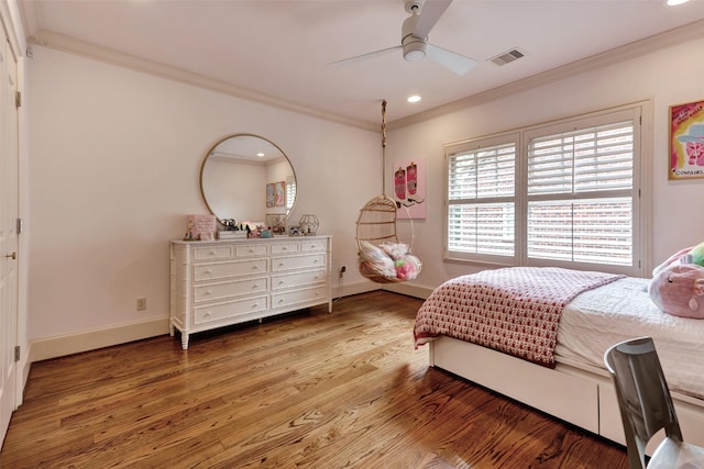 4020 Sul Ross St, Houston, TX 77027 - bedroom with recessed lighting, wood finished floors, baseboards, visible vents, and crown molding