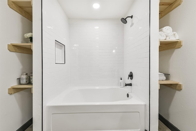 full bath with recessed lighting and baseboards