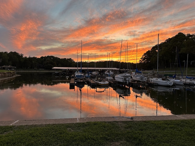 property view of water featuring a boat dock