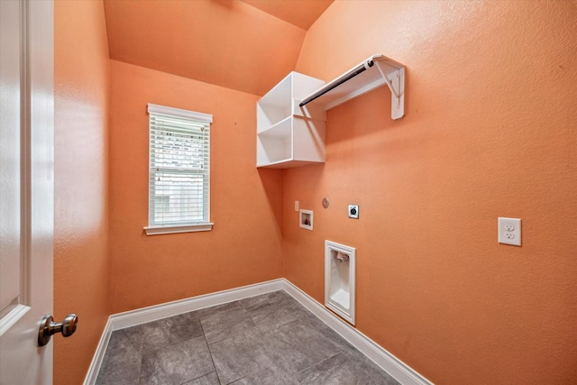 washroom with hookup for an electric dryer, laundry area, hookup for a washing machine, baseboards, and gas dryer hookup