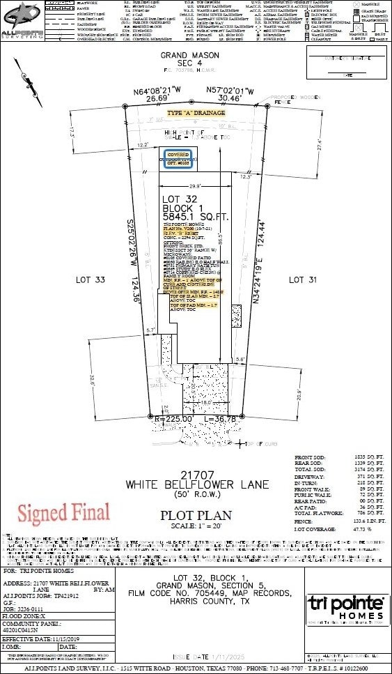 21711 White Bellflower Ln, Cypress, TX 77433 - survey map / technical document