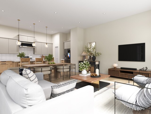living room with recessed lighting