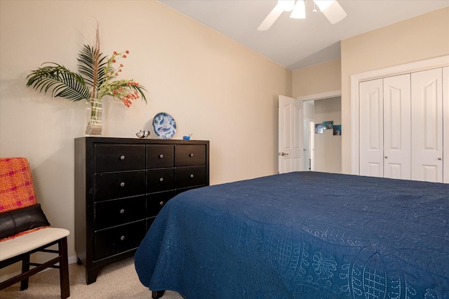 138 Verdia Dr, Crystal Beach, TX 77650 - bedroom with carpet, ceiling fan, baseboards, and a closet