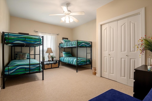 138 Verdia Dr, Crystal Beach, TX 77650 - bedroom with ceiling fan, a closet, baseboards, and carpet floors